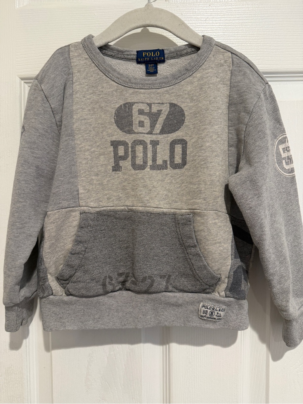 Polo Ralph Lauren Boys 2T Gray Patchwork Graphic Crewneck Sweatshirt - Picture 2 of 10